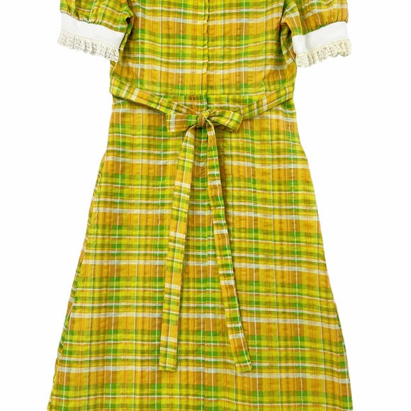 Vintage Yellow, Green, White Plaid Maxi Dress Made in the USA Union Label - Picture 8 of 15